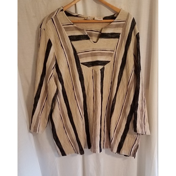 Tops - LoGo Beach To Street Womens Brown Striped Flow Shirt Size L3X Modern Boho